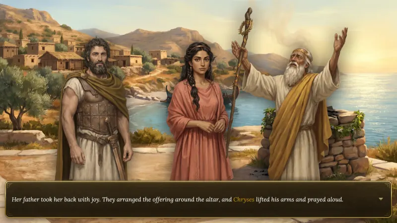 Chryses praying at the altar as his daughter is returned